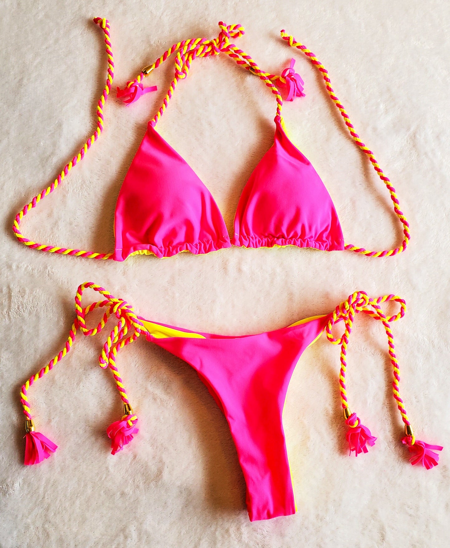 Pink Swimsuit Bikini Set Cheeky