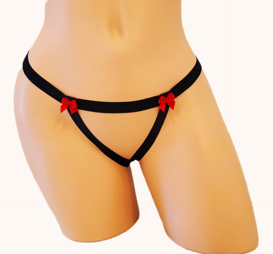 Red & Black Lingerie Crotchless Thong Panty