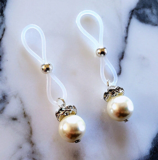 Deluxe Clip On Pearl Nipple and Labia Jewelry Set