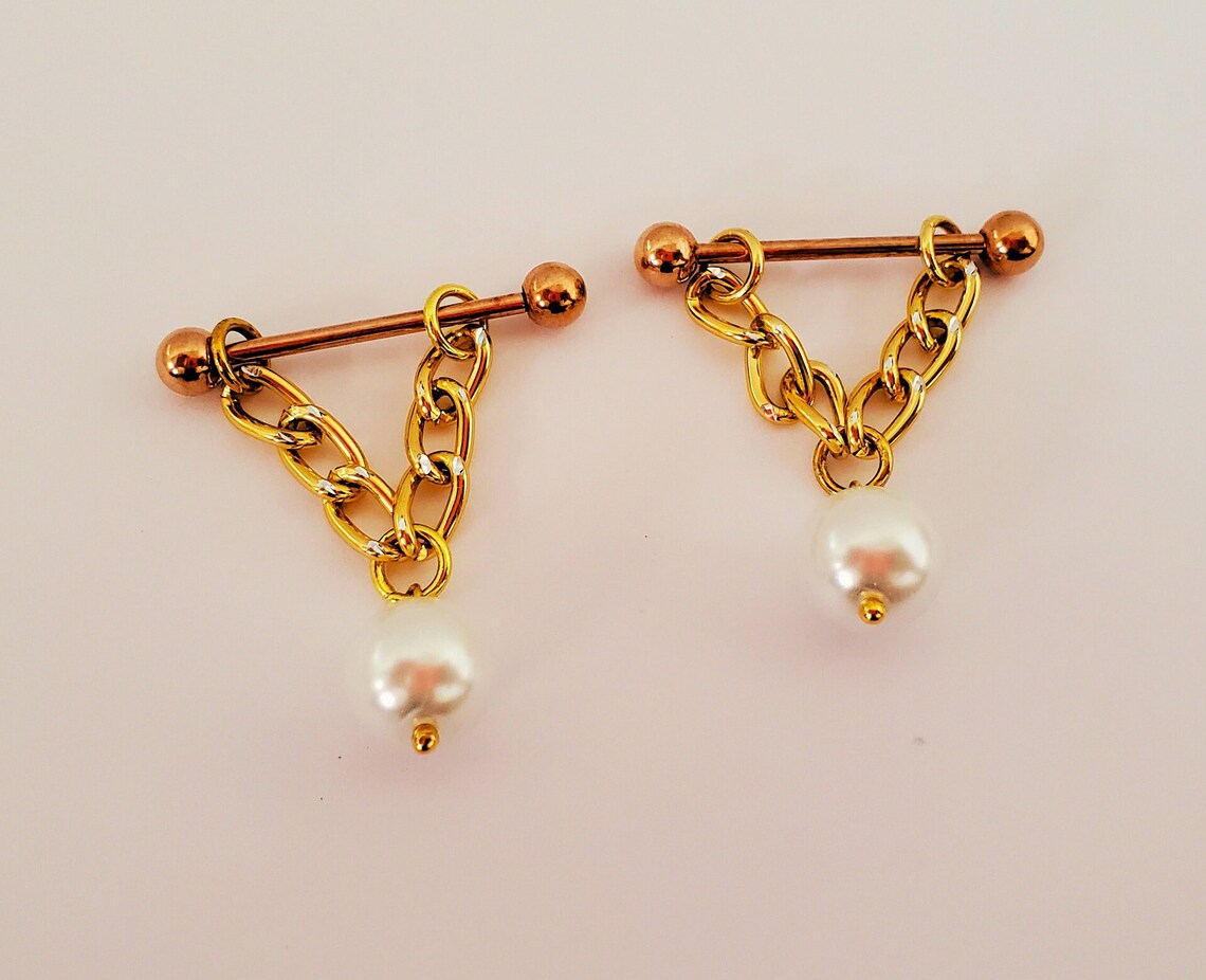 14G Gold Pearl Nipple Ring Jewelry, Erotic Nipple Barbell