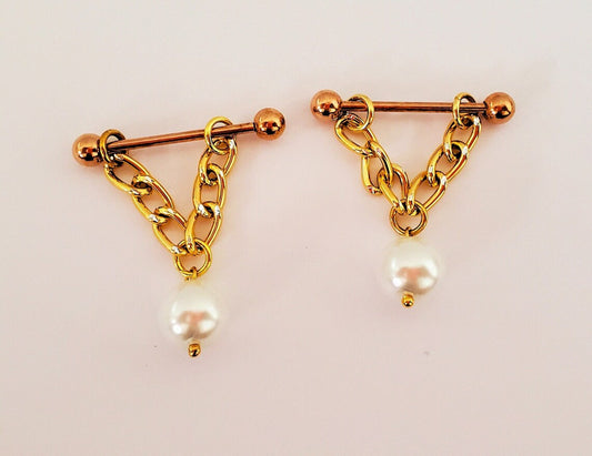 14G Gold Pearl Nipple Ring Jewelry, Erotic Nipple Barbell