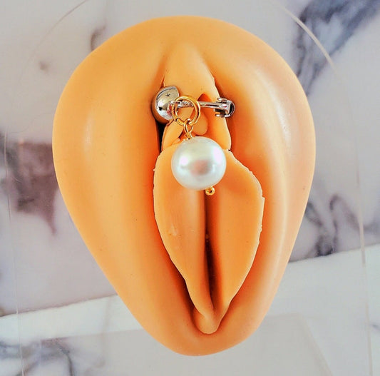 Sexy Pearl Clip On Pussy Jewelry, Erotic Non-Piercing Labial Clip