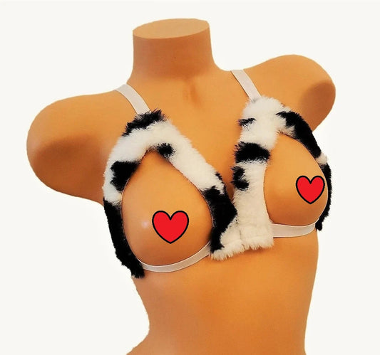 Cow Print Fur Lingere Bra