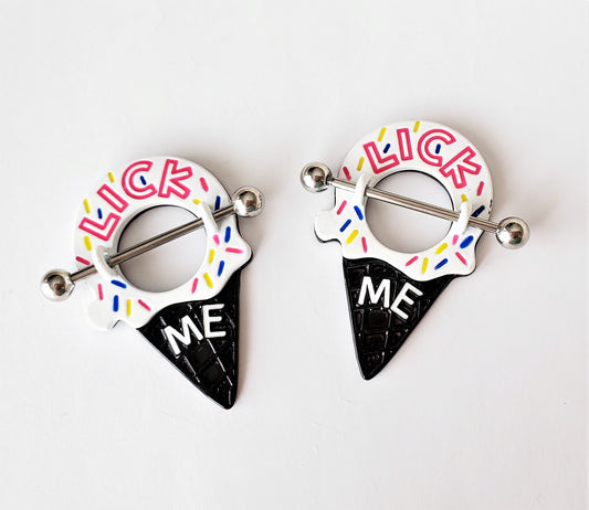 'Lick Me' Ice Cream Cone Pierced Nipple Rings 14G Sexy Nipple Barbell Jewelry