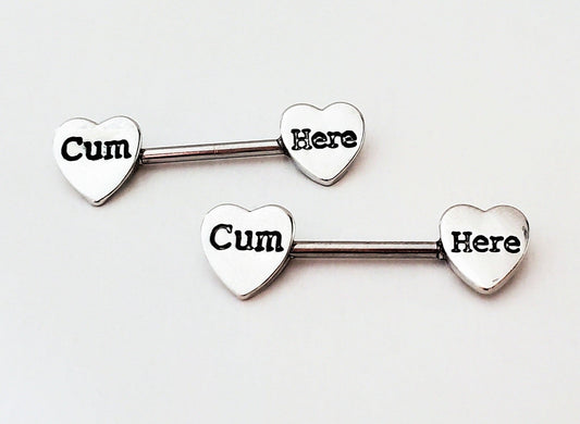 Cum Here Pierced Nipple Barbells 14G Sexy Nipple Rings Jewelry