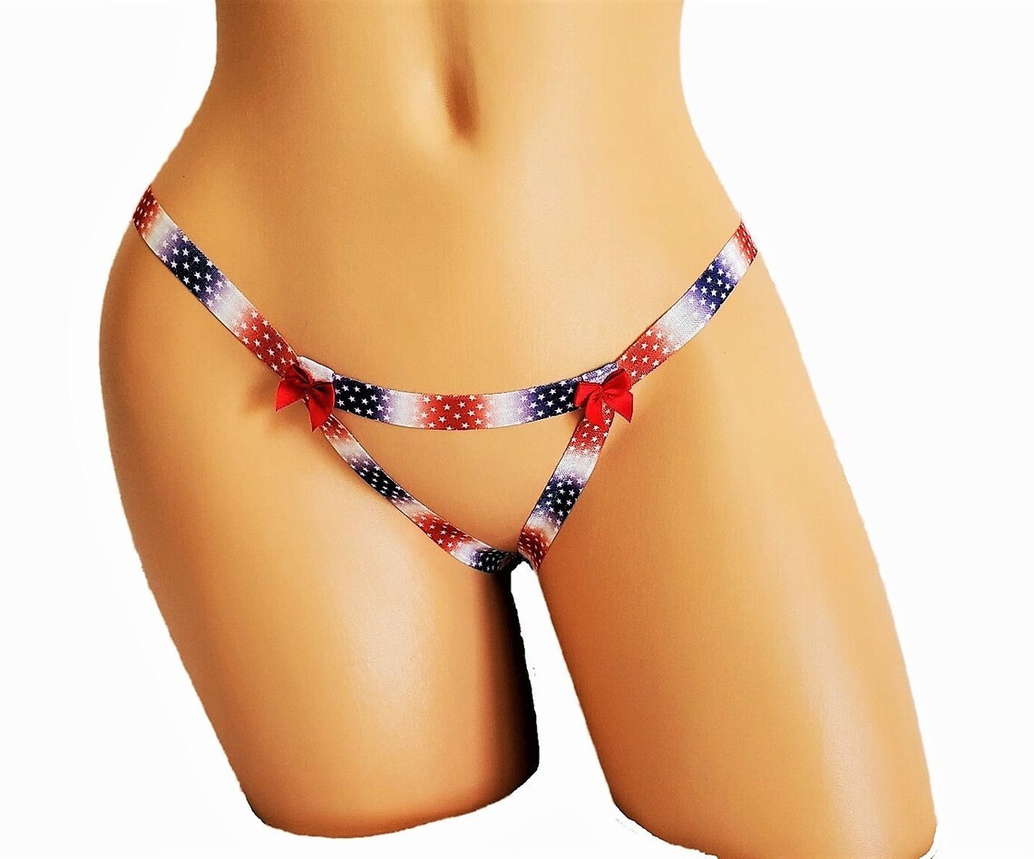 American Flag Crotchless Thong Lingerie Panty