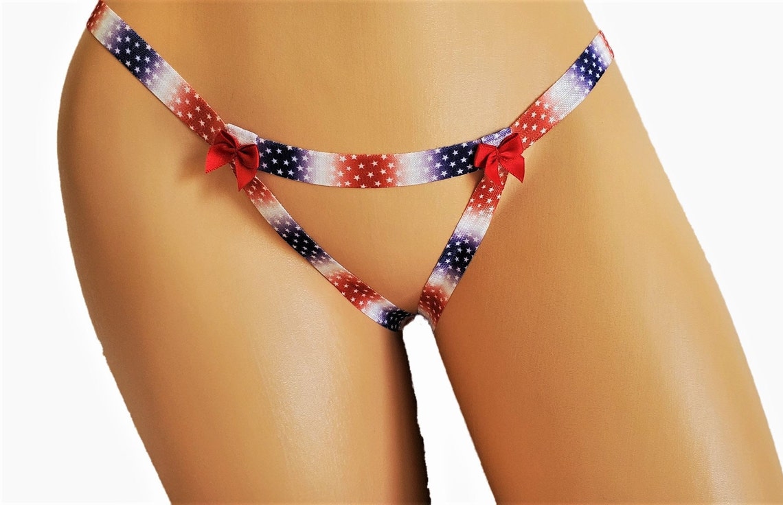 American Flag Crotchless Thong Lingerie Panty