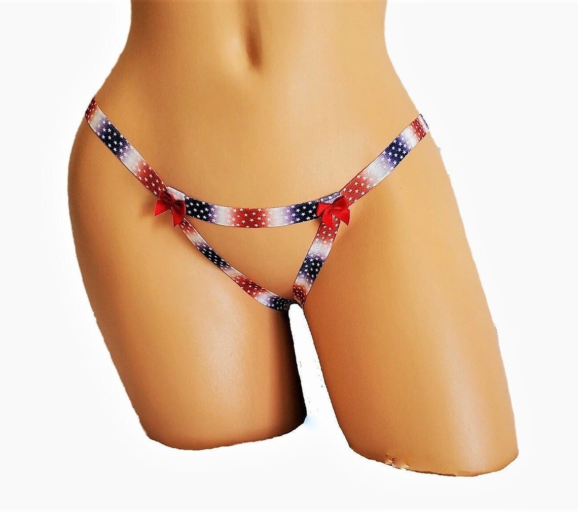 American Flag Crotchless Thong Lingerie Panty