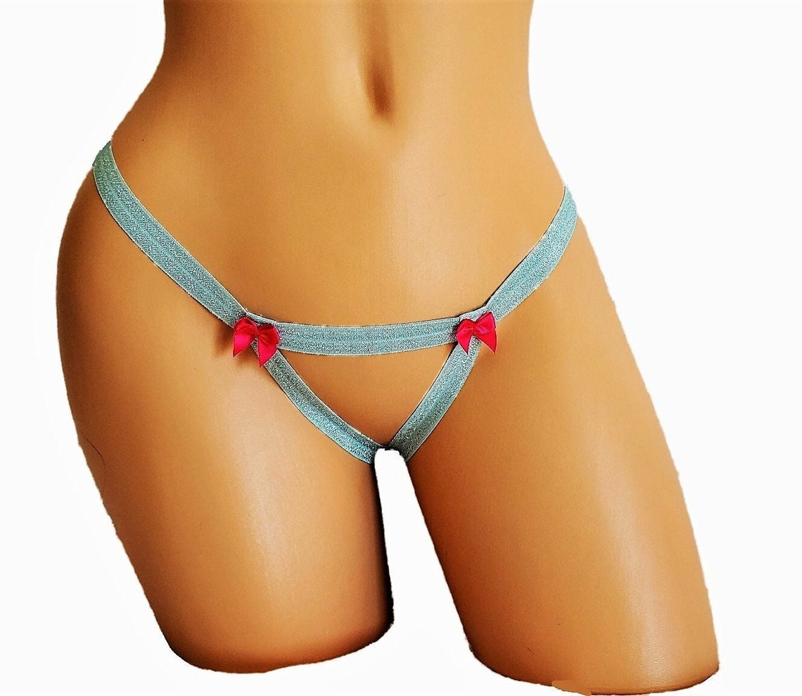 Glitter Crotchless Lingerie Panty, Cute Sparkle Thong, Glitter Harness, Cutout Pastel Goth Underwear