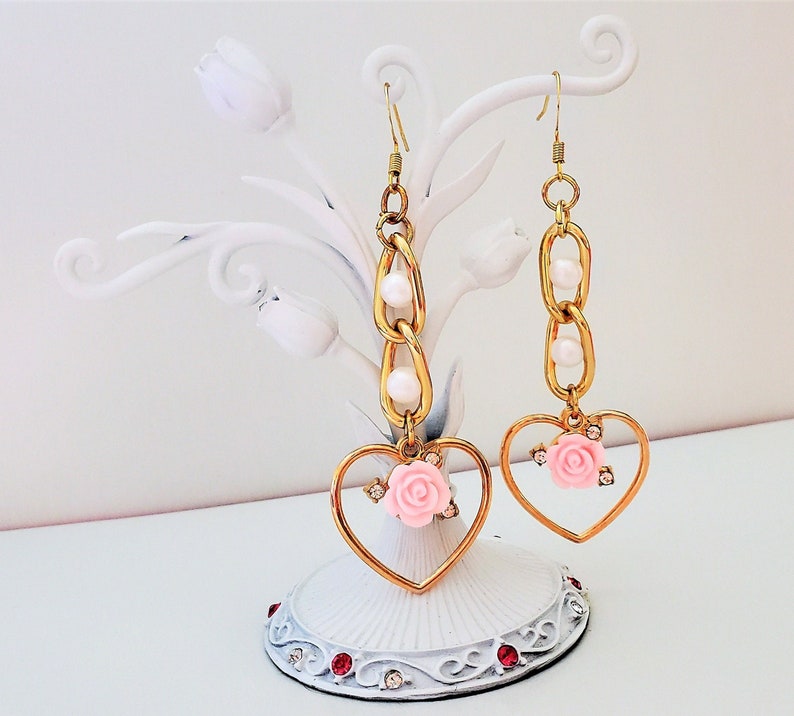 Pearl Rose Chain Dangle Earrings