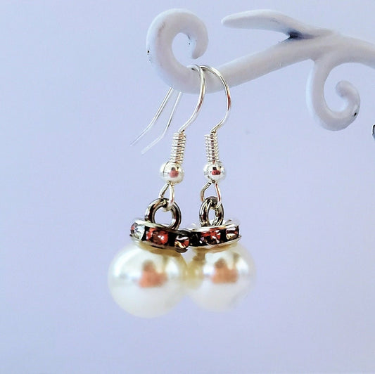 Dainty Pearl Rhinestone Dangle Fishhook Earrings