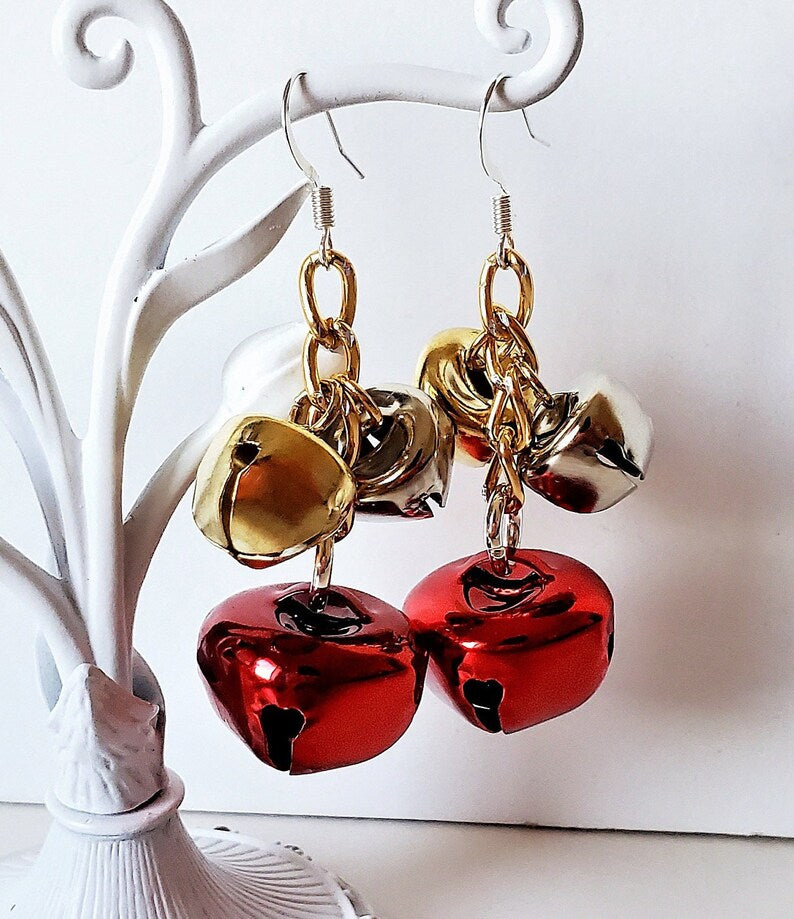 Jingle Bell Christmas Dangle Pierced Earrings