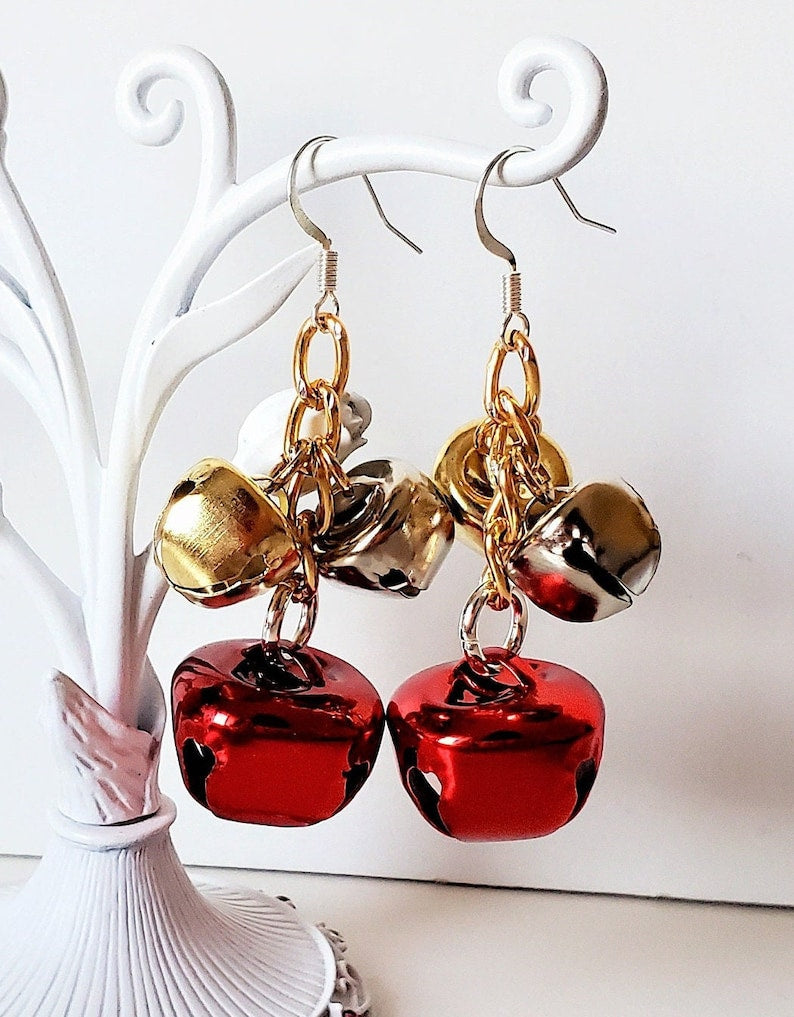 Jingle Bell Christmas Dangle Pierced Earrings