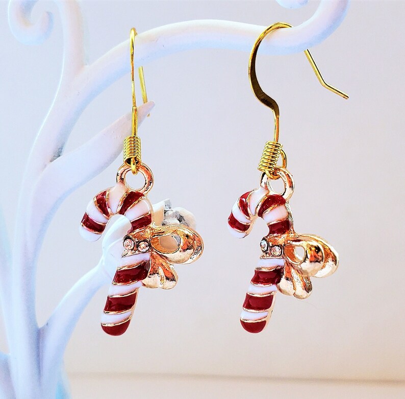 Christmas Candy Cane Earrings Drop Dangle Christmas Jewelry Xmas Earrings