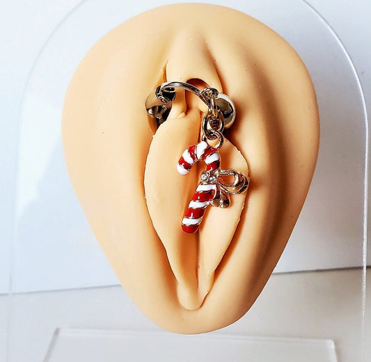 Candy Cane Christmas Lingerie Clip On Pussy Jewelry, Erotic Labial Clip