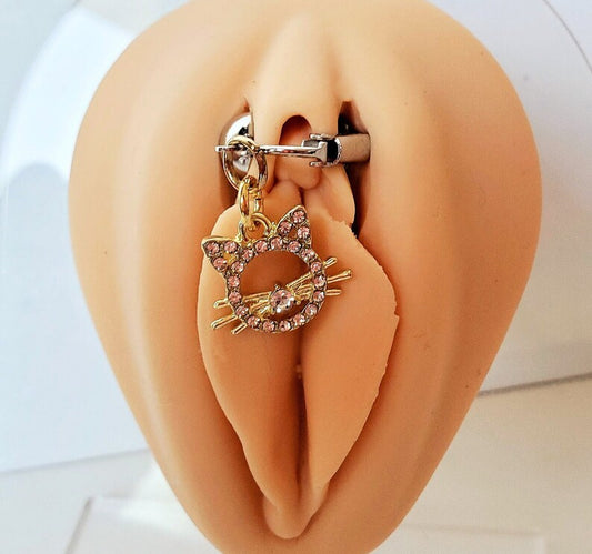 Kitty Cat Pussy Jewelry, Erotic Clip On Fake Labia Piercing