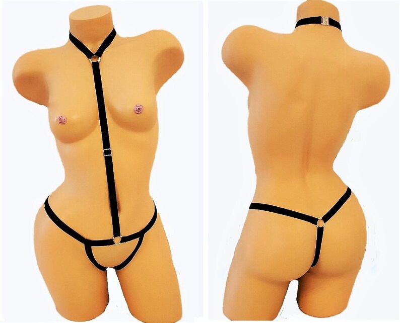 Crotchless Thong Body Suit Harness Lingerie