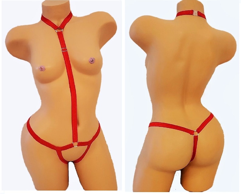 Crotchless Thong Body Suit Harness Lingerie