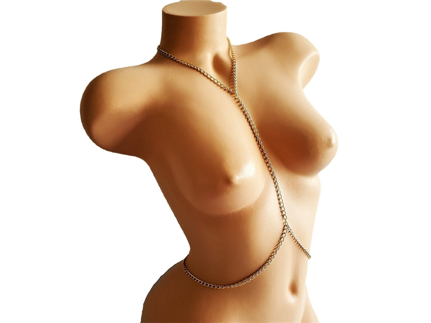 Gold Body Chain Jewelry Lingerie Sexy Belly Chain Accessory Chest Harness Bra Bikini Exotic Festival Erotic Fashion Necklace Swim Layered