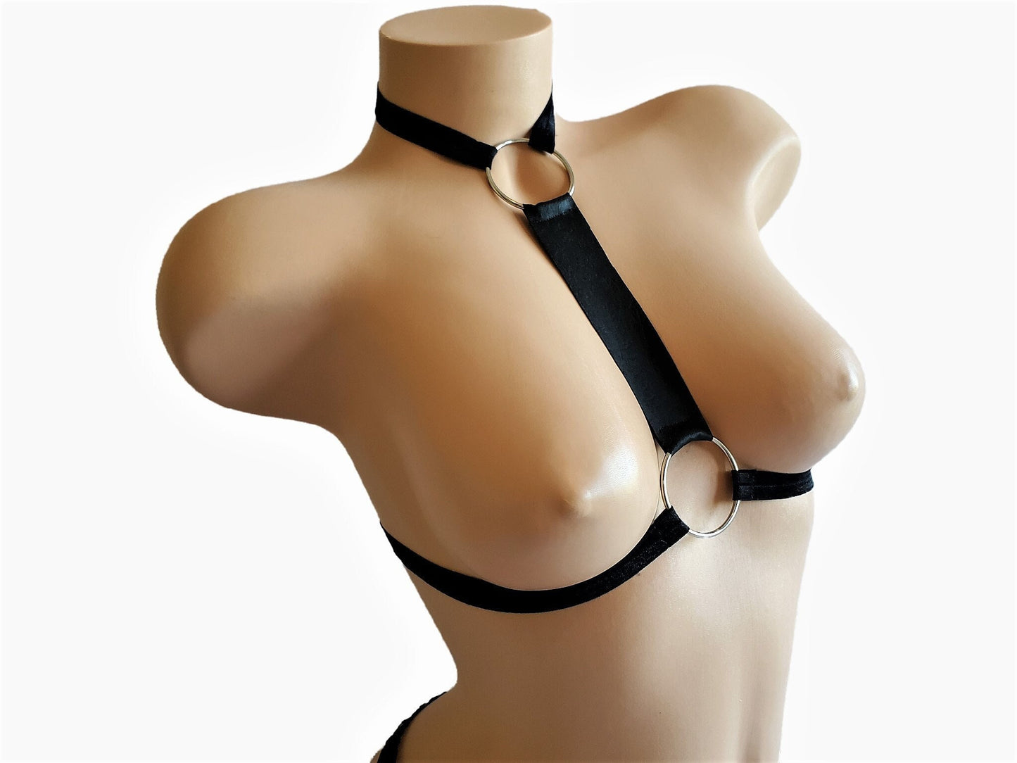 O Ring Chest Harness, BDSM Harness Lingerie, Faux Leather Bra, Leather Bondage Lingerie, Cupless Bra, Open Chest Harness, O Ring Lingerie