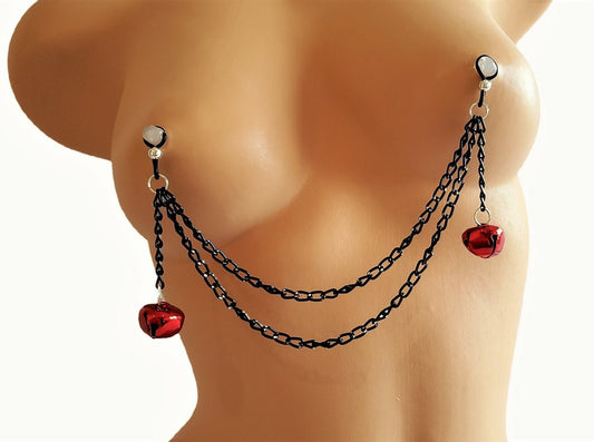 Jingle Bell Nipple Chain, Non-Pierced Nipple Noose, Fake Nipple Rings, Jingle Boobs Nipple Lingerie, Erotic Nipple Jewelry, Nipple Charms