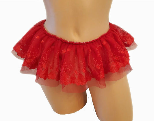 Red Micro Mini Lingerie Skirt with Hearts