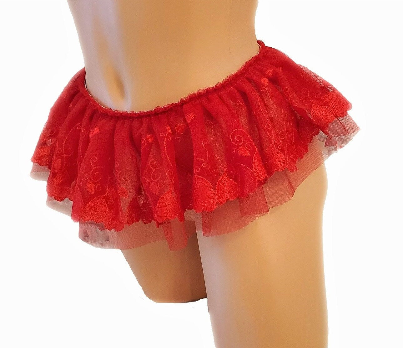 Red Micro Mini Lingerie Skirt with Hearts
