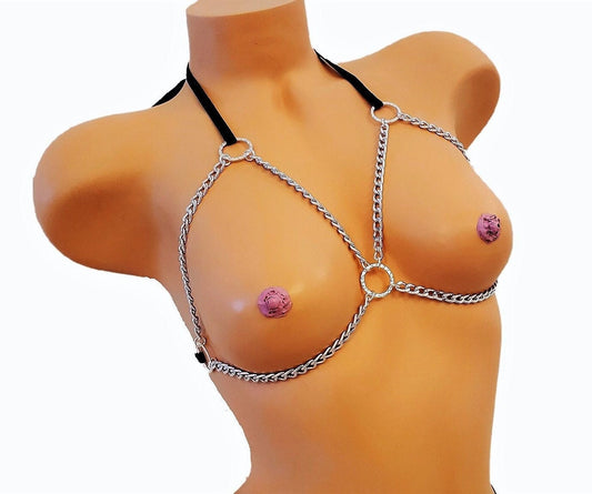 BDSM Chain Lingerie Bra, Unique Fetish Lingerie Harness